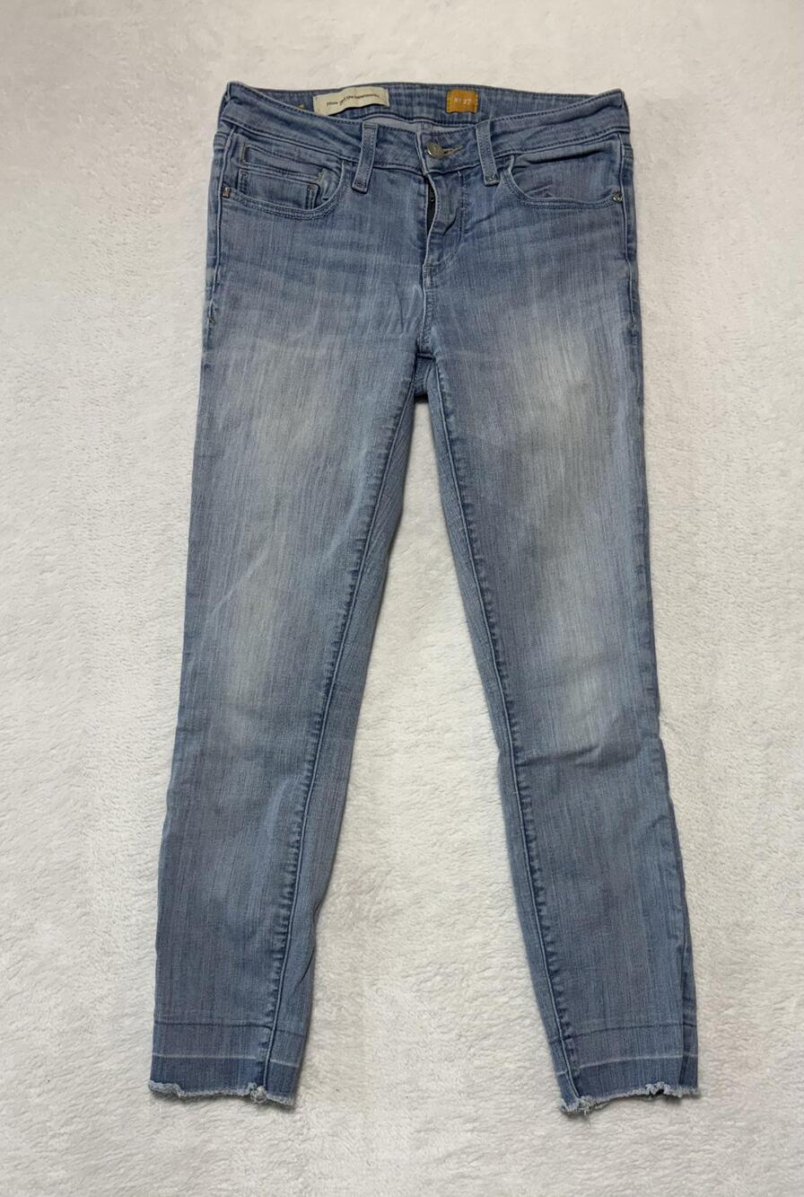 Pilcro and the Letterpress Jeans Womens 27 Blue Skinny Ankle Raw Hem Distressed